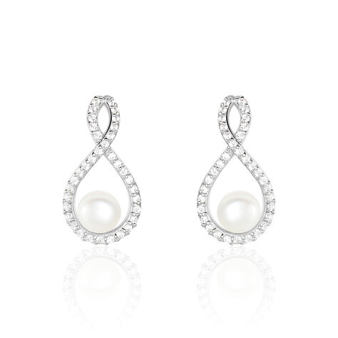 Boucles D'oreilles Pendantes Saja Argent  Perle De Culture Et Oxyde - Boucles d'oreilles fantaisie Femme | Histoire d’Or
