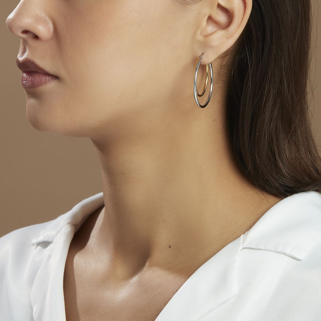 Créoles Adisson Acier Bicolore - Boucles d'oreilles créoles Femme | Histoire d’Or