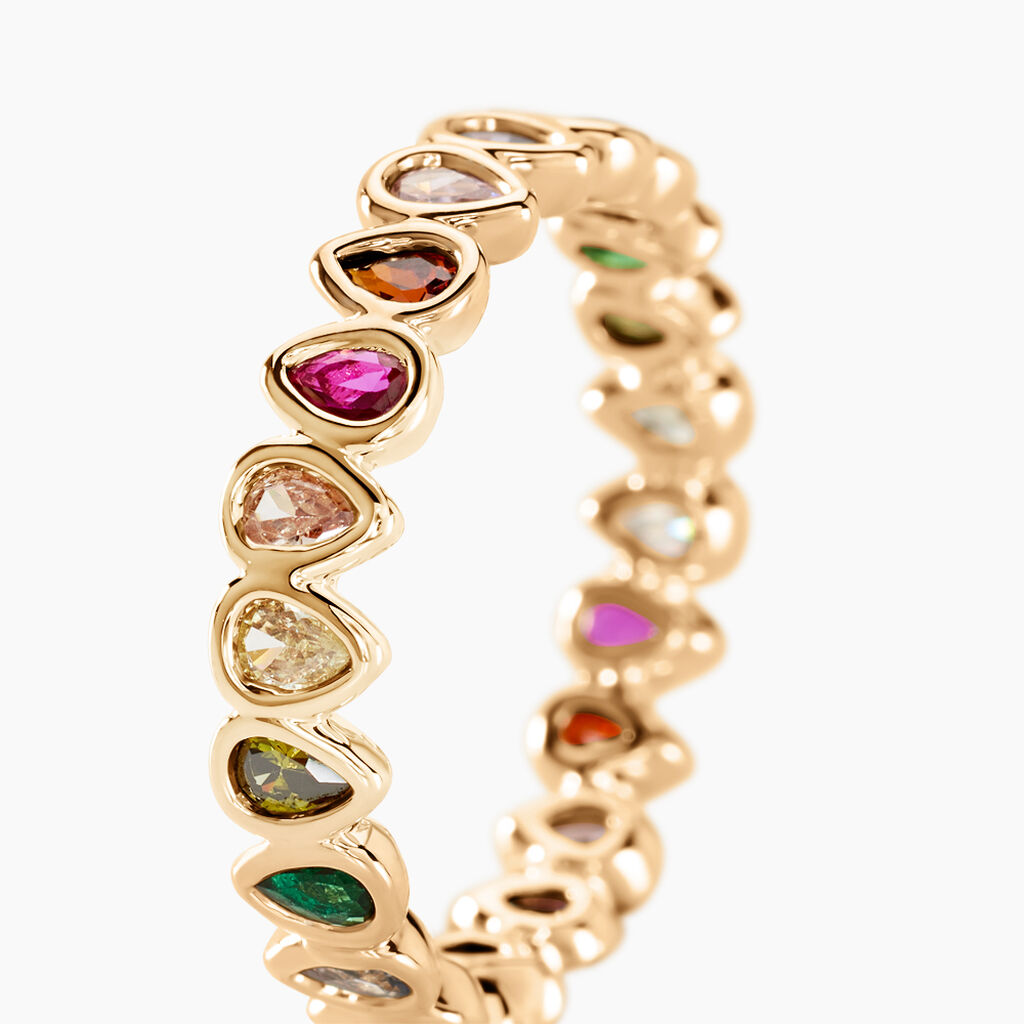 Bague Plaqué Or Jaune Ethem Anneau Pierres Multicolores - Bagues avec pierre Femme | Histoire d’Or
