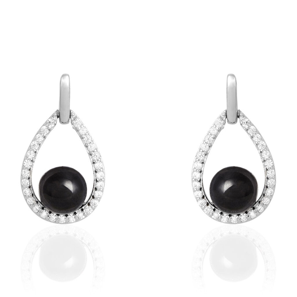 Boucles D'oreilles Pendantes Nerea Argent Blanc Céramique Et Oxyde - Boucles d'oreilles pendantes Femme | Histoire d’Or