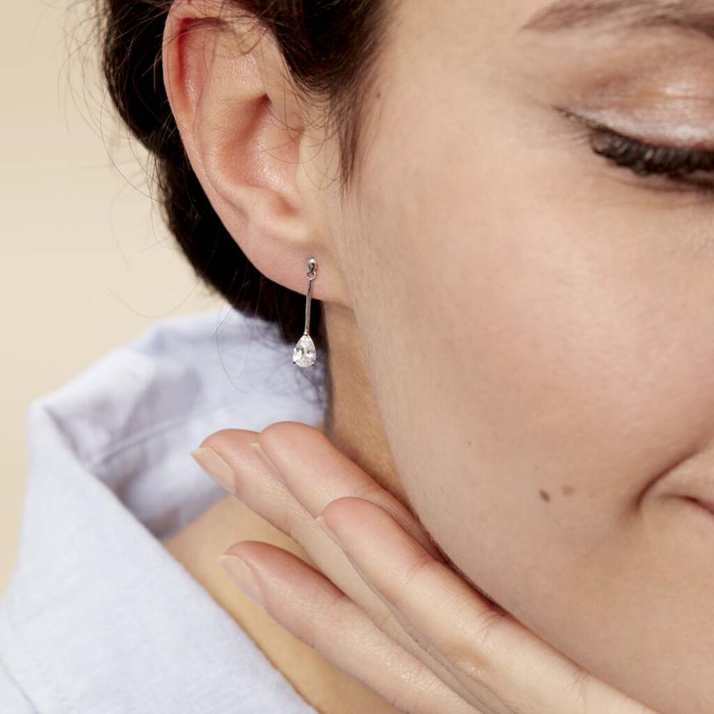 Boucles D'oreilles Pendantes Goutte Or Blanc Oxyde De Zirconium - Boucles d'oreilles pendantes Femme | Histoire d’Or