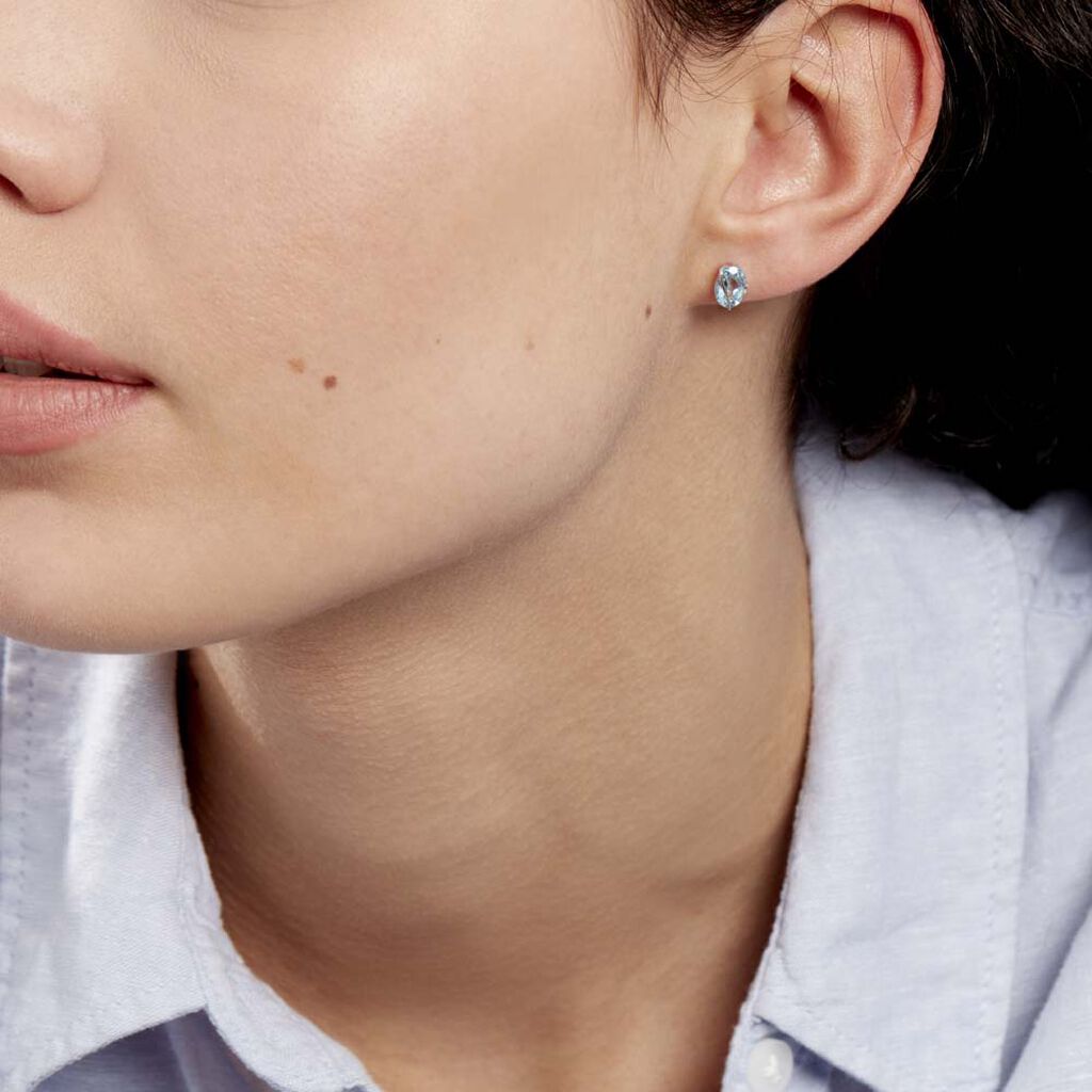 Boucles D'oreilles Puces Prudencia Or Blanc Topaze - Clous d'oreilles Femme | Histoire d’Or