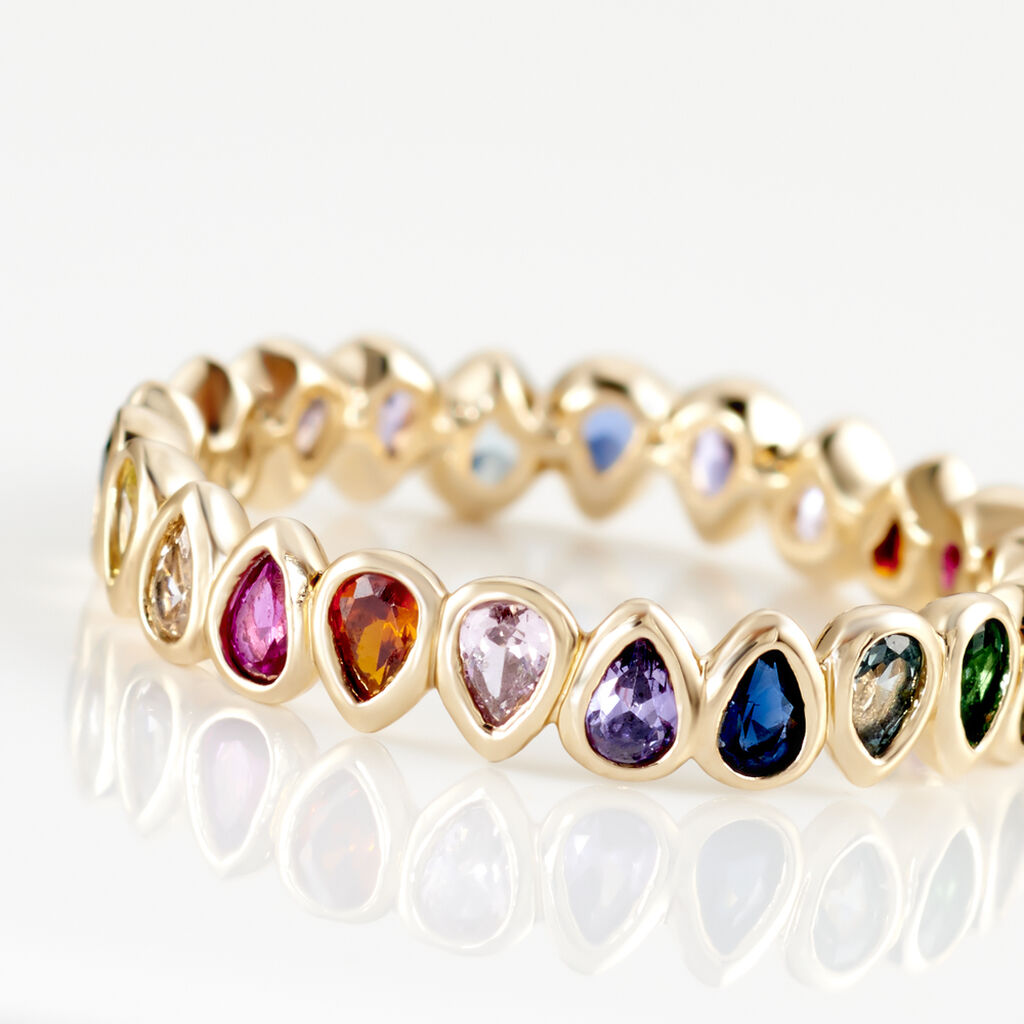 Bague Plaqu&eacute; Or Jaune Ethem Anneau Pierres Multicolores - Bagues avec pierre Femme | Histoire d&rsquo;Or