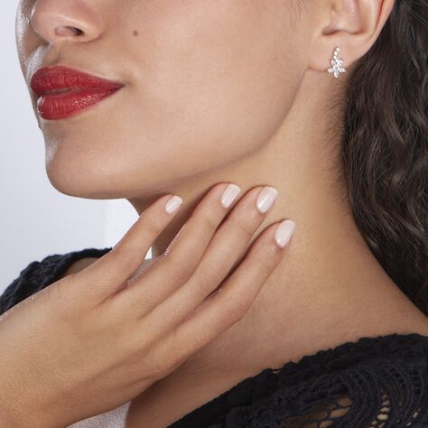 Boucles D'oreilles Puces Argent Blanc Florencio Oxydes De Zirconium - Boucles d'oreilles fantaisie Femme | Histoire d’Or