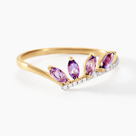 Bague Tiara Or Jaune Am&eacute;thyste Oxyde De Zirconium - Bagues avec pierre Femme | Histoire d&rsquo;Or