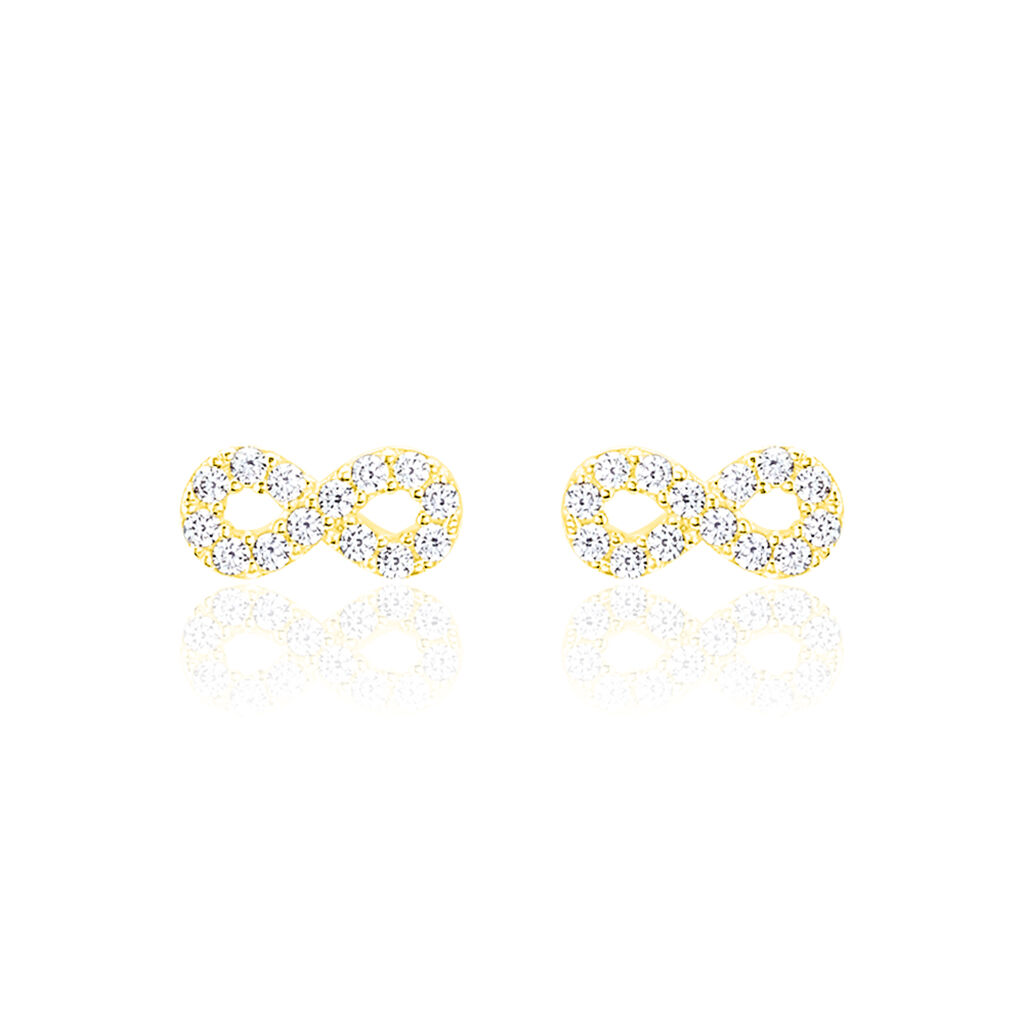 Boucles D'oreilles Puces Fannelle Infini Or Jaune Oxyde De Zirconium - Clous d'oreilles Femme | Histoire d’Or