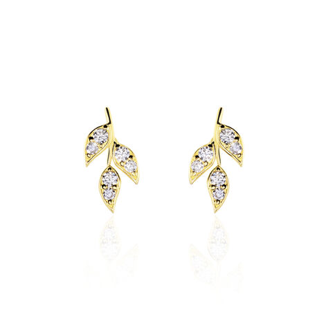 Boucles D'oreilles Pendantes Edia Feuille Or Jaune Oxyde De Zirconium - Boucles d'oreilles pendantes Femme | Histoire d&rsquo;Or