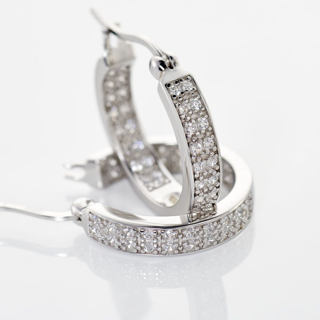 Créoles Argent Blanc Menelas Oxydes De Zirconium - Boucles d'oreilles créoles Femme | Histoire d’Or