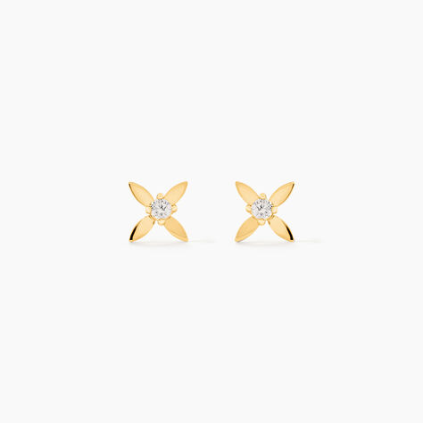 Boucles D'Oreilles Puces Deodan Or Jaune Oxyde De Zirconium - Clous d'oreilles Femme | Histoire d&rsquo;Or