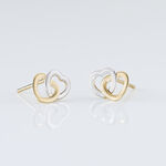 Boucles D'oreilles Puces Anne-maudae Double Coeurs Or Bicolore - Clous d'oreilles Femme | Histoire d&rsquo;Or