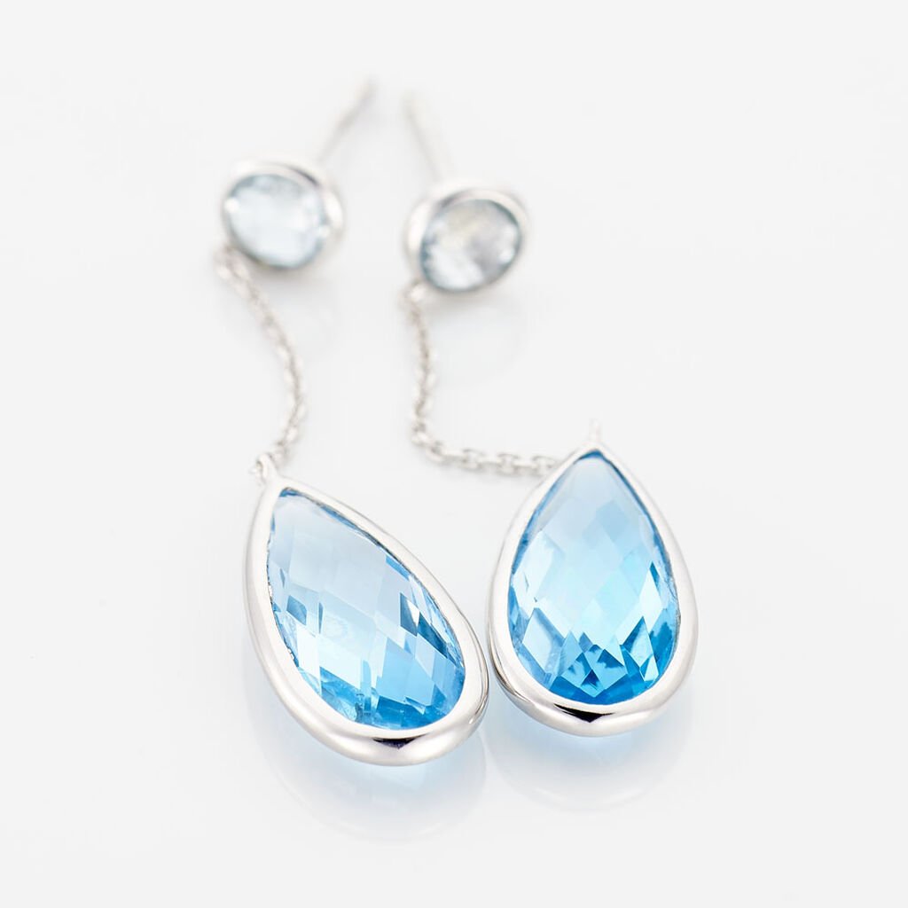 Boucles D'oreilles Pendantes Dennis Or Blanc Topaze - Boucles d'oreilles pendantes Femme | Histoire d’Or