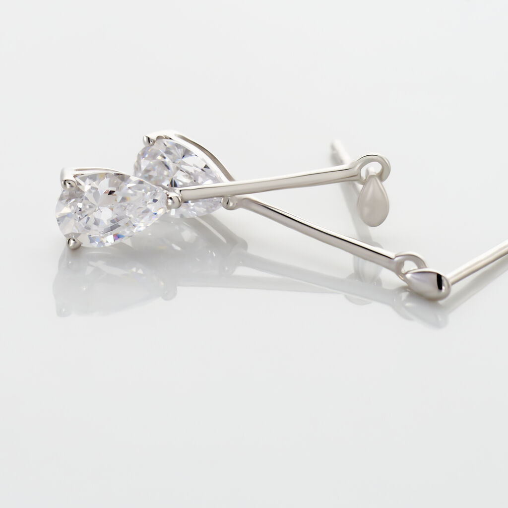 Boucles D'oreilles Pendantes Goutte Or Blanc Oxyde De Zirconium - Boucles d'oreilles pendantes Femme | Histoire d’Or