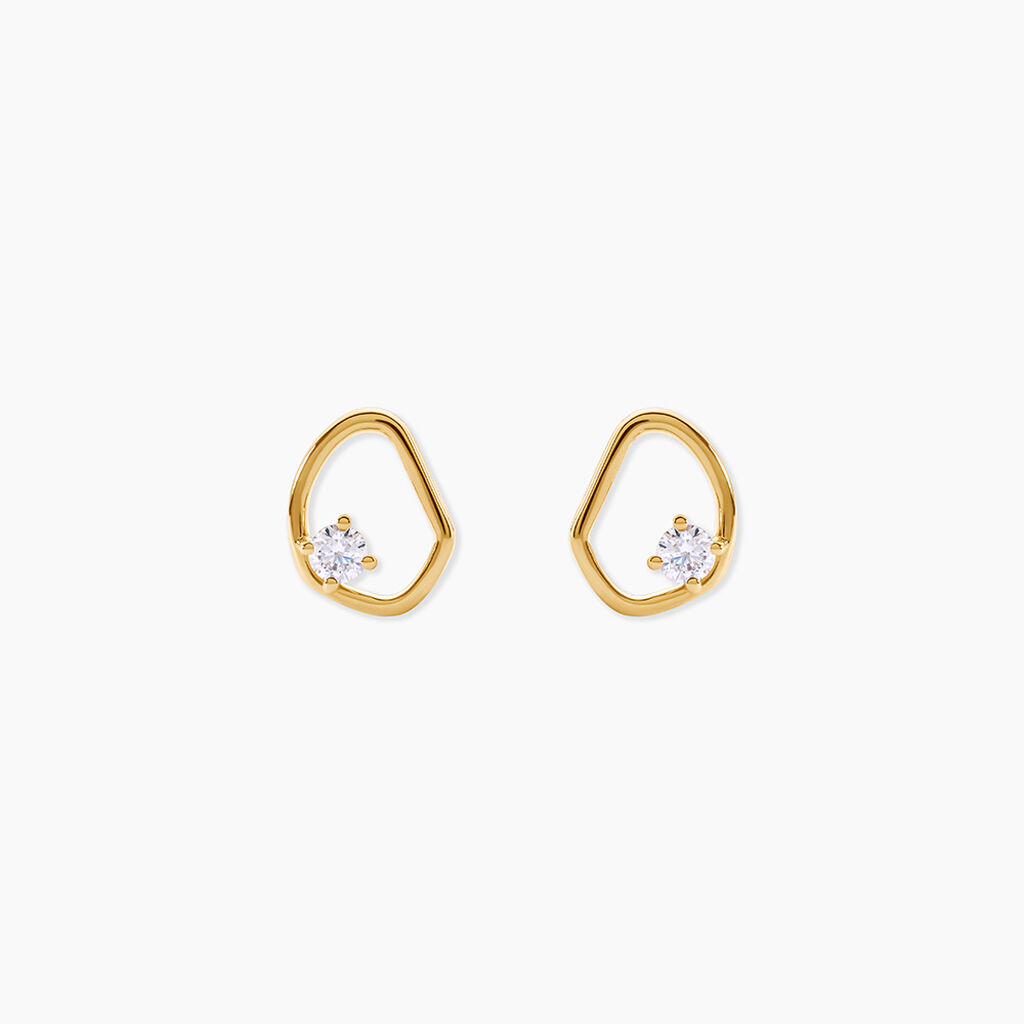 Boucles D'Oreilles Puces Fortuna Argent Dor&eacute; A L'Or 750/1000 Oxyde De Zirconium - Boucles d'oreilles fantaisie Femme | Histoire d&rsquo;Or