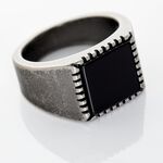 Bague Chevali&egrave;re Acier Vieillit Haris Agate - Bagues solitaires Homme | Histoire d&rsquo;Or