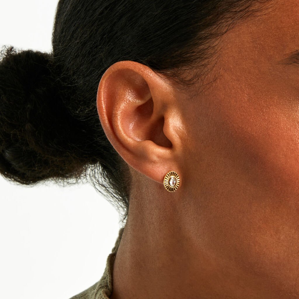 Boucles D'Oreilles Puces Solaria Plaqu&eacute; Or Jaune Oxyde De Zirconium - Boucles d'oreilles fantaisie Femme | Histoire d&rsquo;Or