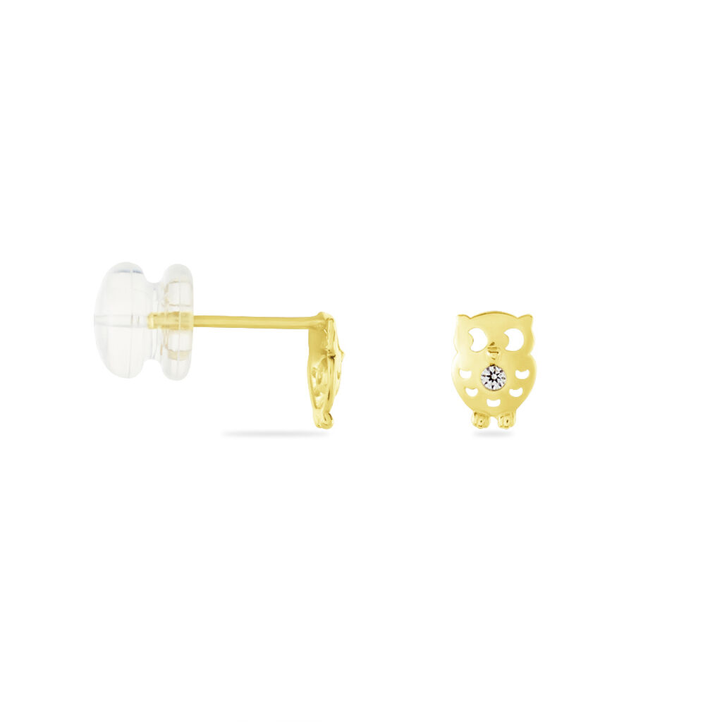 Boucles D'oreilles Puces Helois Hibou Or Jaune Oxyde De Zirconium - Clous d'oreilles Femme | Histoire d’Or