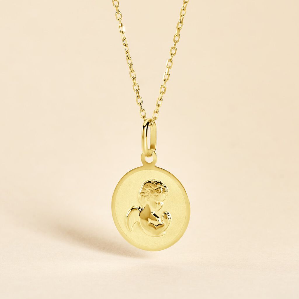 Pendentif Ange Rond Or Jaune - Pendentifs Baptême Famille | Histoire d’Or