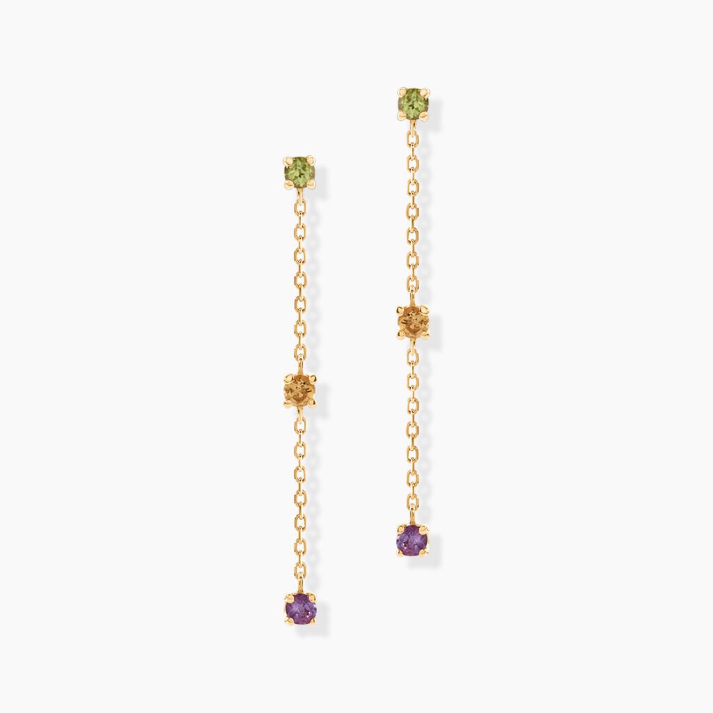 Boucles D'Oreilles Pendantes Prisme Or Jaune P&eacute;ridot Am&eacute;thyste Citrine - Boucles d'oreilles pendantes Femme | Histoire d&rsquo;Or
