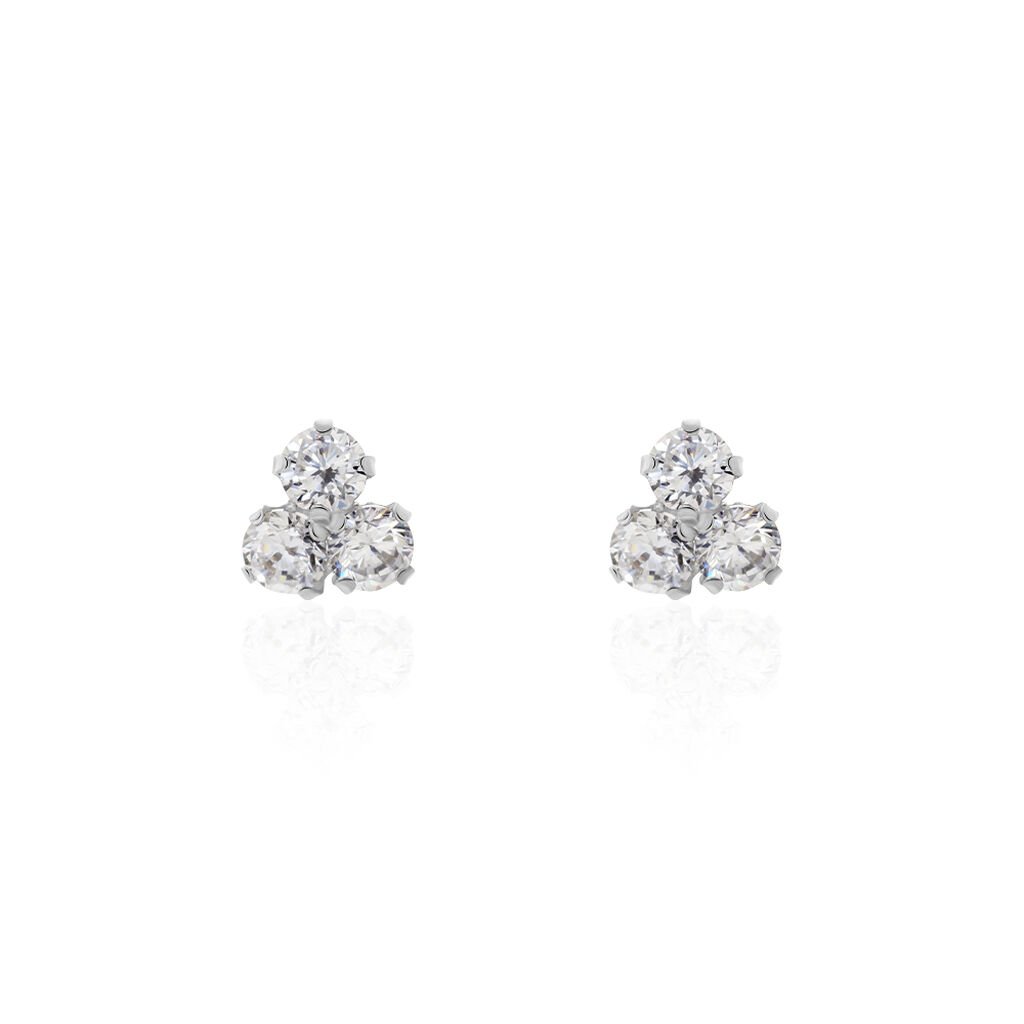 Boucles D'oreilles Puces Eleanor Fleur Or Blanc Oxyde De Zirconium - Clous d'oreilles Femme | Histoire d’Or