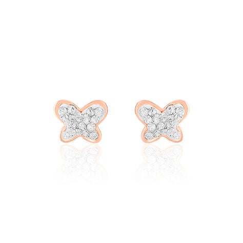 Boucles D'oreilles Puces Edme Papillon Or Rose Strass - Clous d'oreilles Femme | Histoire d&rsquo;Or