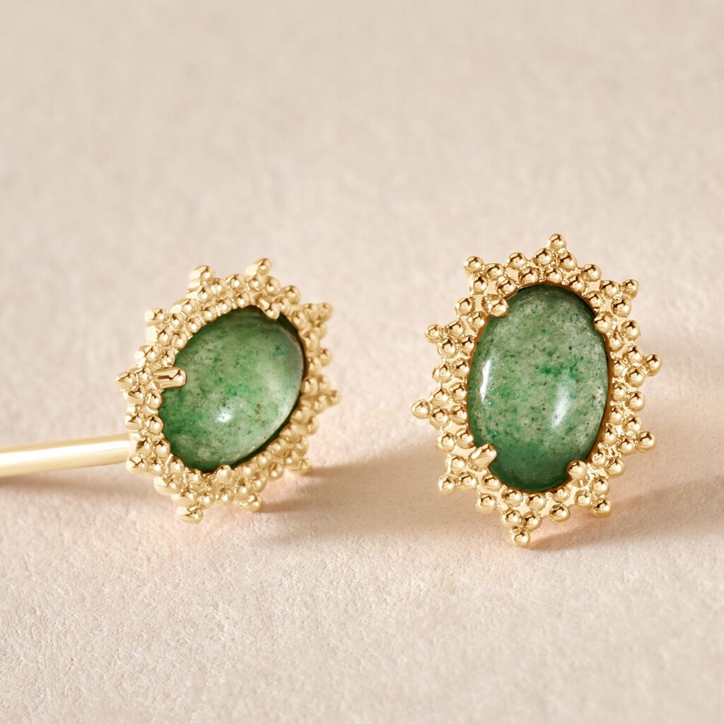 Boucles D'oreilles Puces Vintage Love Plaqué Or Jaune Aventurine - Boucles d'oreilles fantaisie Femme | Histoire d’Or