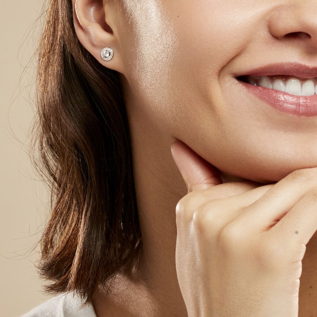 Boucles D'oreilles Puces Star Or Blanc Oxyde De Zirconium - Clous d'oreilles Femme | Histoire d’Or