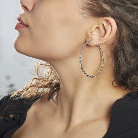 Creoles Acier Blanc Antonello - Boucles d'oreilles créoles Femme | Histoire d’Or
