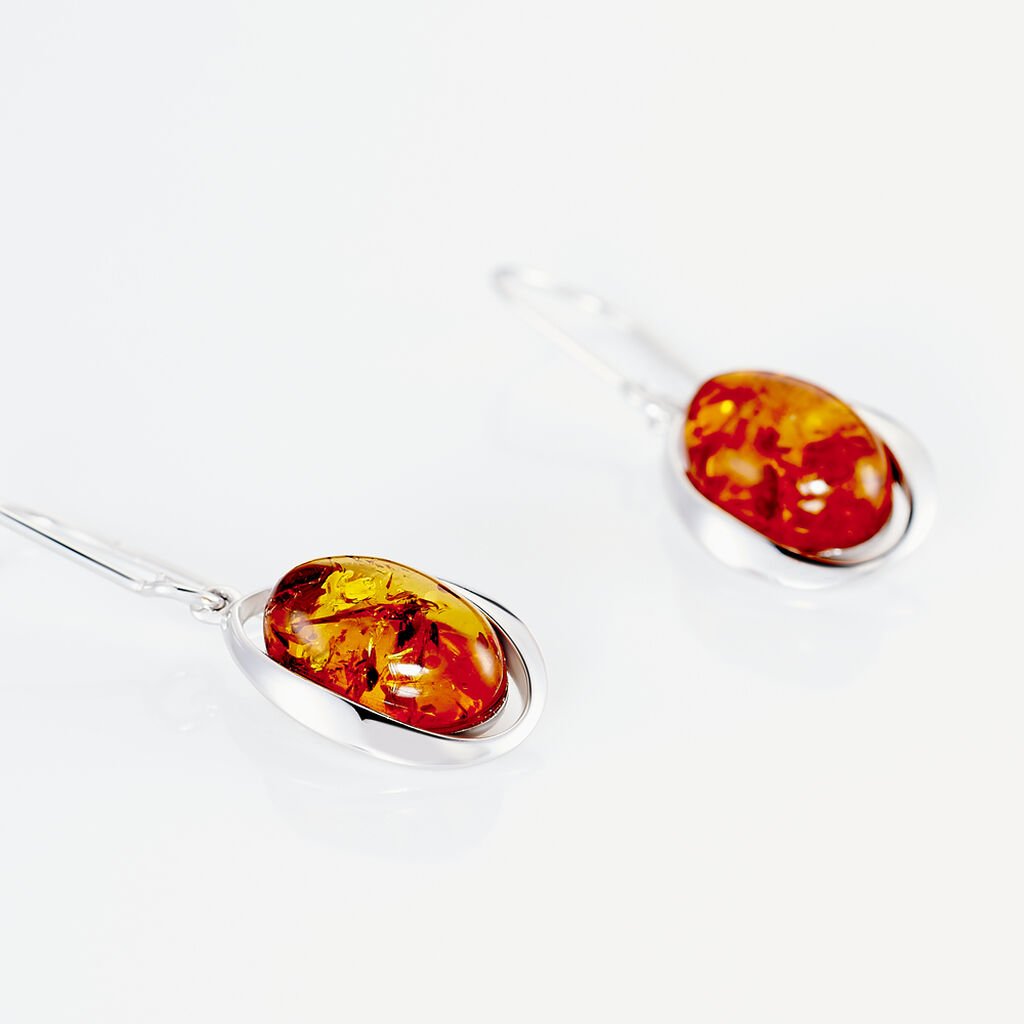 Boucles D'oreilles Pendantes Hilda Argent Blanc Ambre - Boucles d'oreilles fantaisie Femme | Histoire d’Or