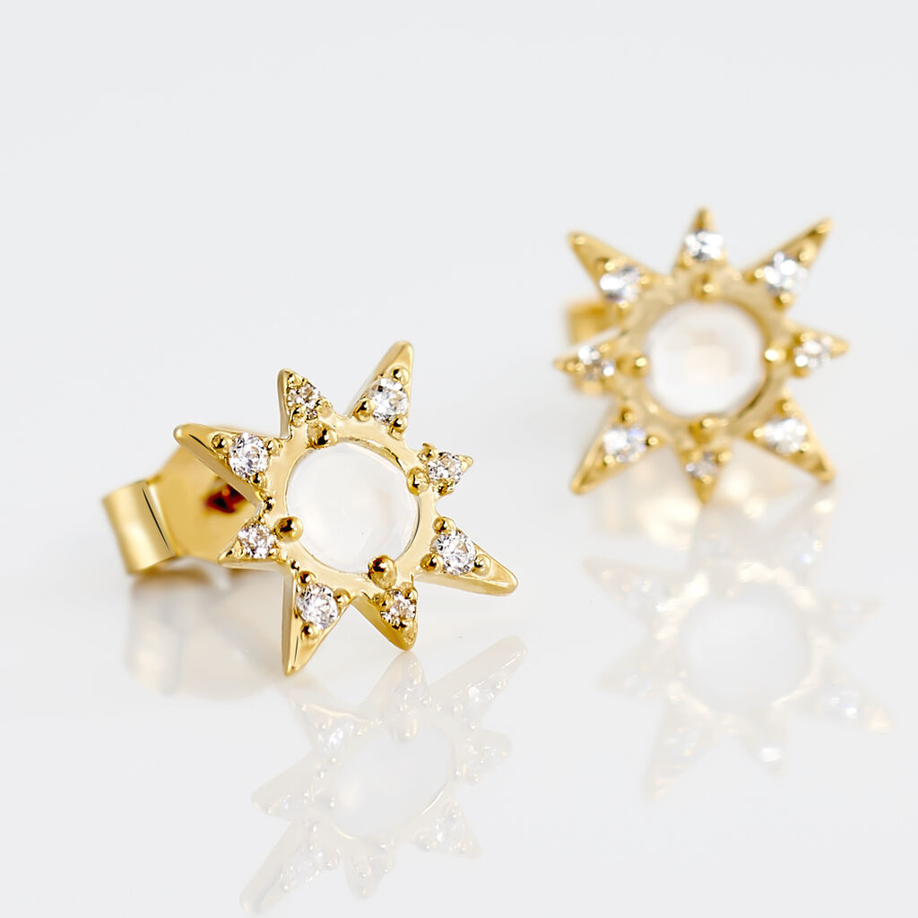 Boucles D'oreilles Puces Terry Or Jaune Calcedoine Et Oxyde - Clous d'oreilles Femme | Histoire d’Or