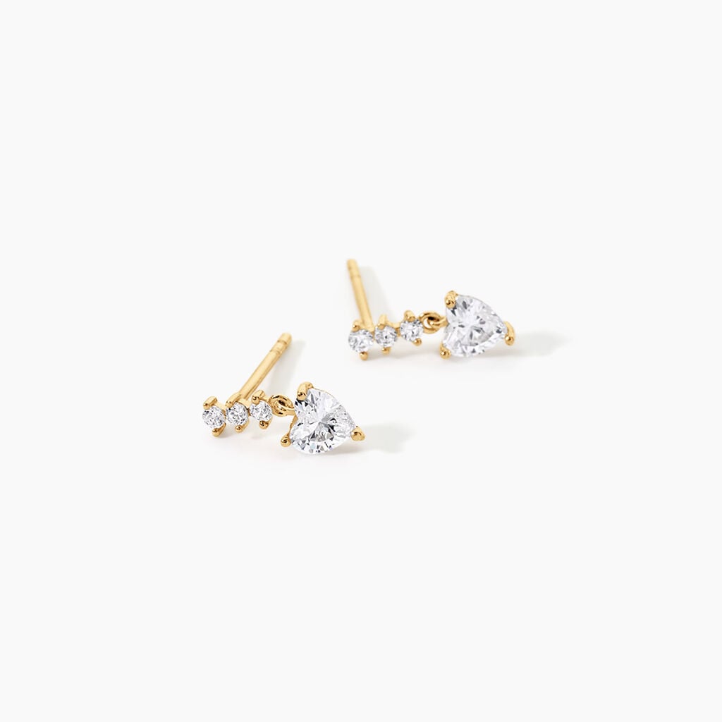 Boucles D'Oreilles Puces Luminita Argent Dor&eacute; A L'Or 750/1000 Oxyde De Zirconium - Boucles d'oreilles fantaisie Enfant | Histoire d&rsquo;Or