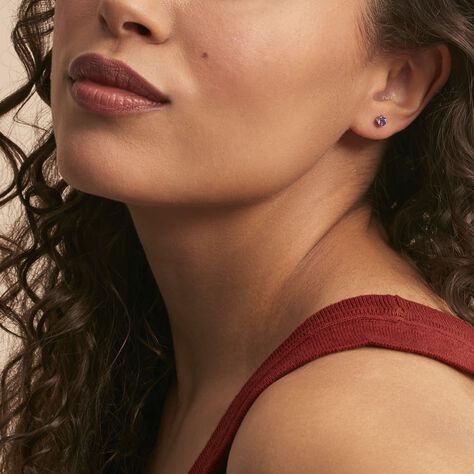 Boucles D'oreilles Puces Elea Serti Griffes 3 Or Blanc Amethyste - Clous d'oreilles Femme | Histoire d’Or