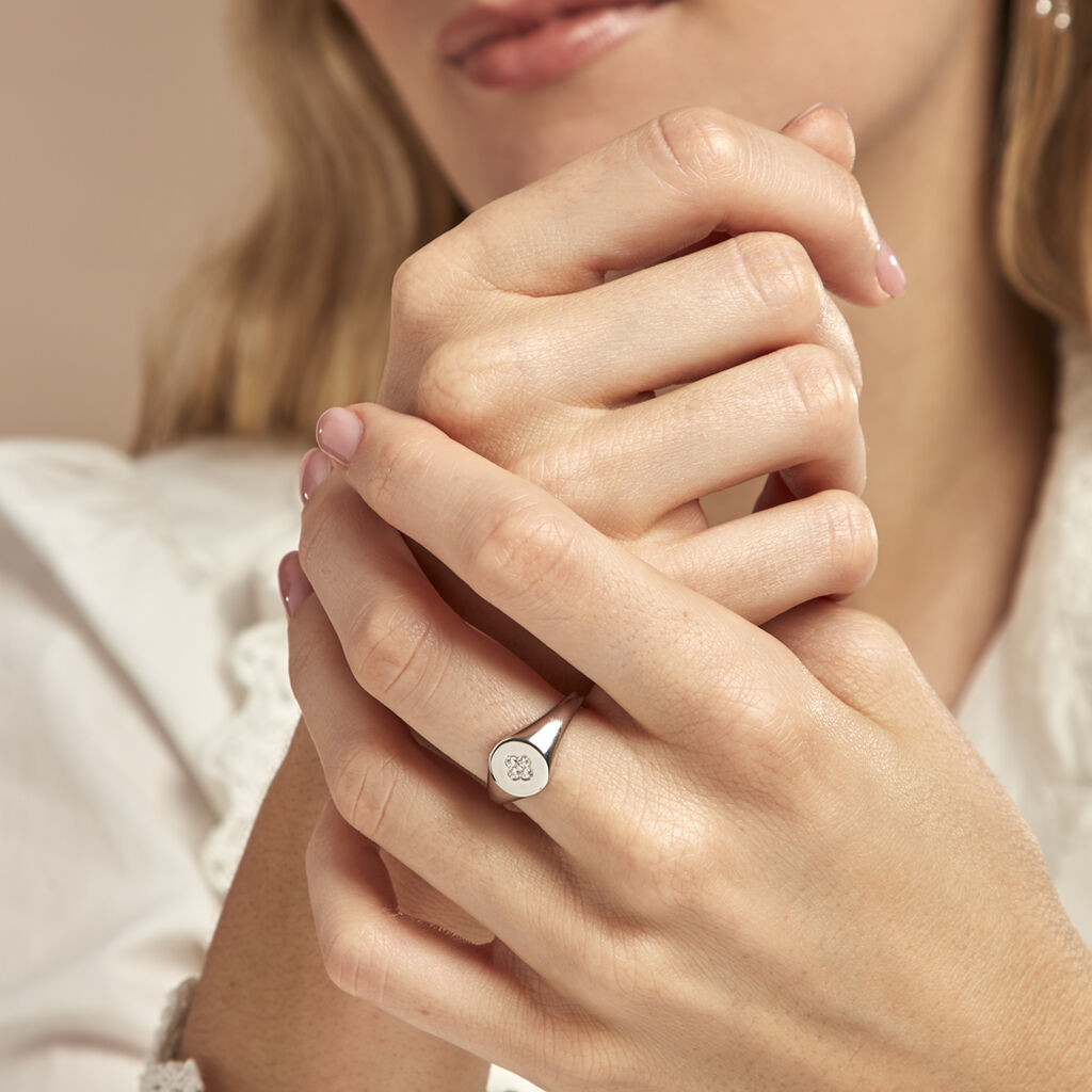 Chevalière Audie Argent Blanc Oxyde De Zirconium - Chevalières Femme | Histoire d’Or