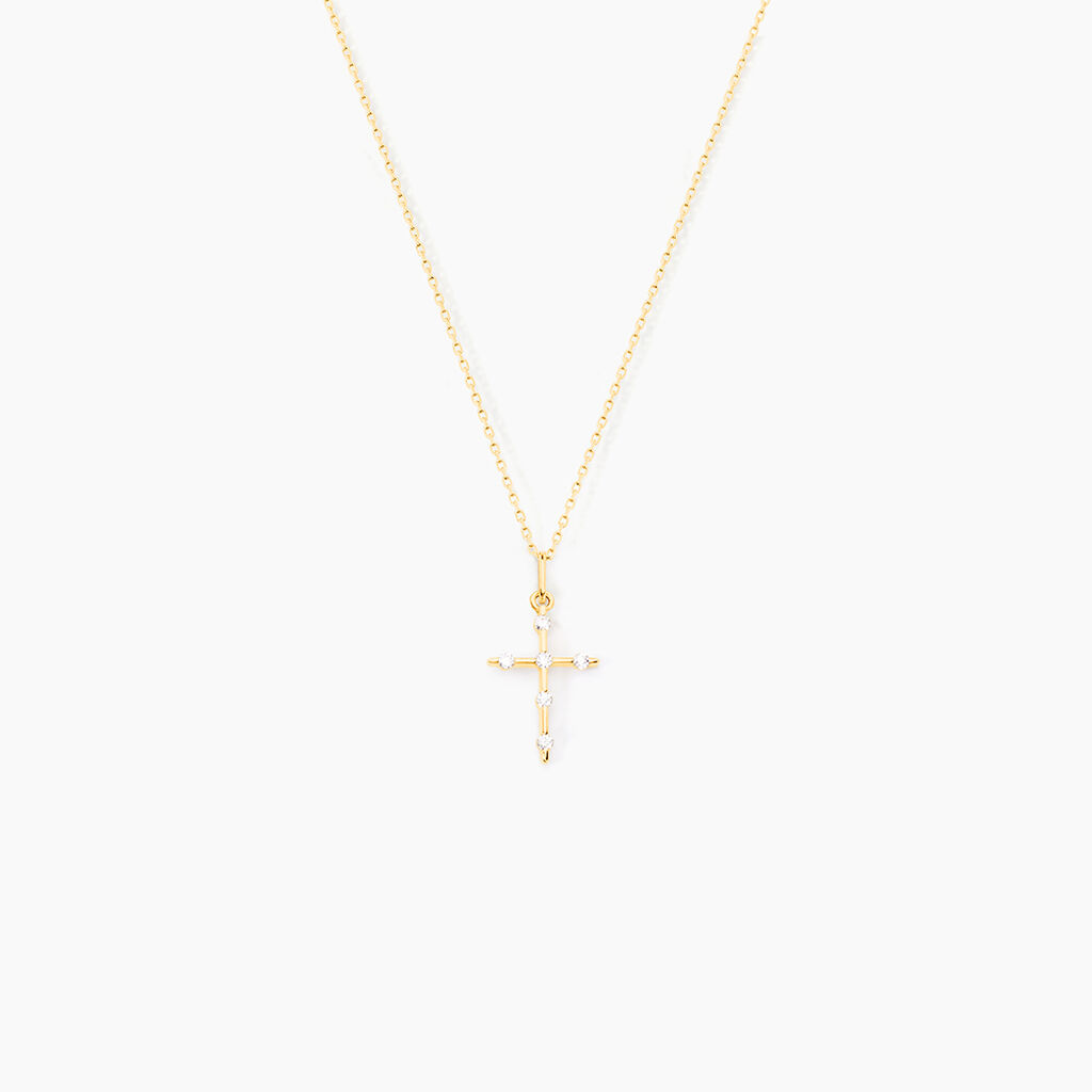 Pendentif Ageda Croix Or Jaune Oxyde De Zirconium - Pendentifs Communion Famille | Histoire d&rsquo;Or