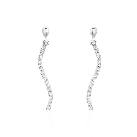 Boucles D'oreilles Pendantes Torsade Or Blanc Oxyde De Zirconium - Boucles d'oreilles pendantes Femme | Histoire d&rsquo;Or