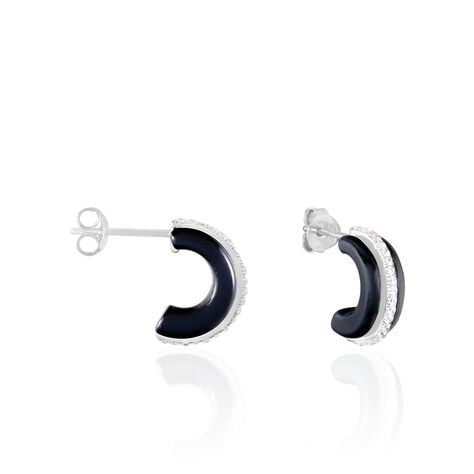 Créoles Noci Demi Cercle Argent Blanc Céramique Et Oxyde De Zirconium - Boucles d'oreilles créoles Femme | Histoire d’Or