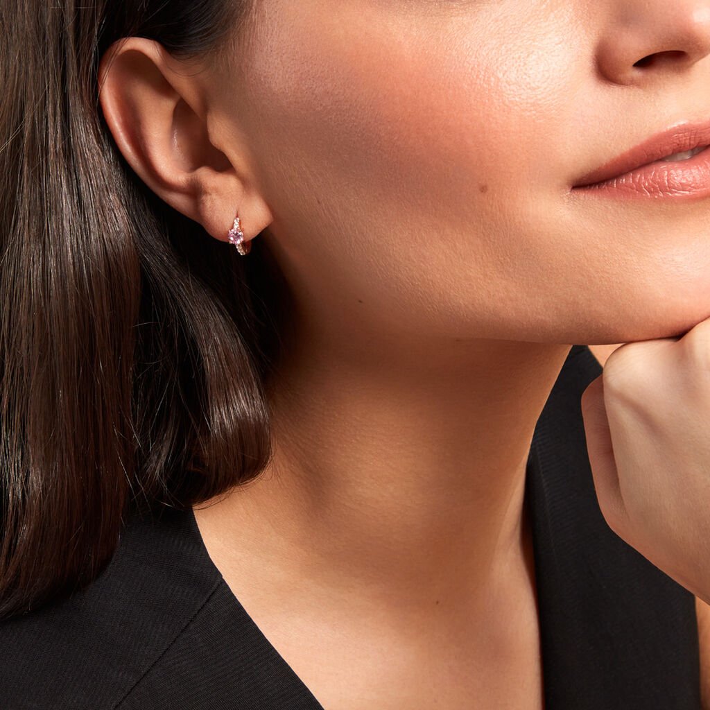 Creoles Rio Argent Rose Oxyde De Zirconium - Boucles d'oreilles cr&eacute;oles Femme | Histoire d&rsquo;Or