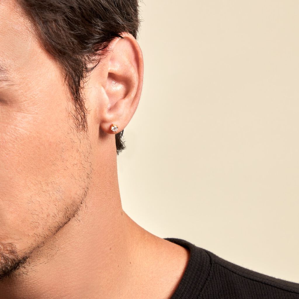 Boucle D'oreille Puce Unitaire Adam Plaqué Or Jaune Oxyde De Zirconium - Boucles d'oreilles fantaisie Homme | Histoire d’Or