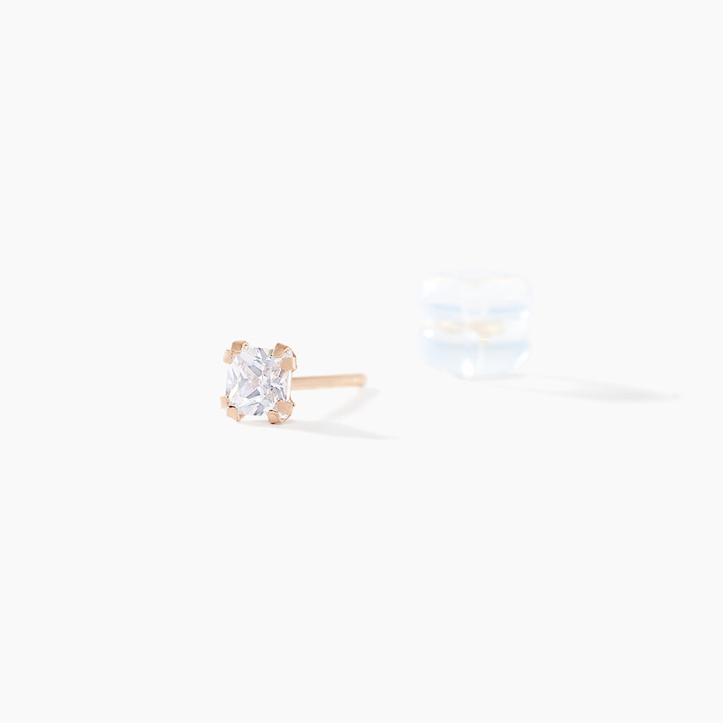 Boucles D'oreilles Puces Doreen Carre Or Rose Oxyde De Zirconium - Clous d'oreilles Femme | Histoire d’Or