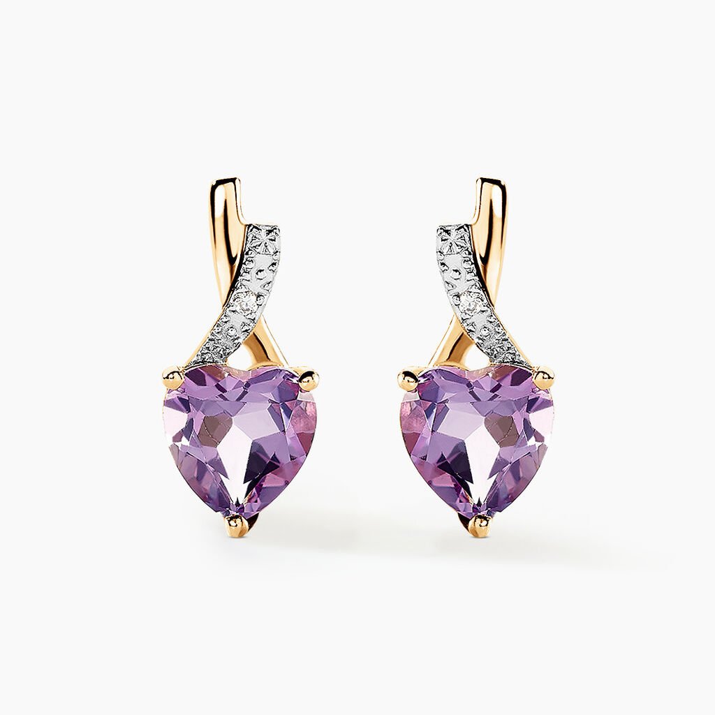 Boucles D'oreilles Or Jaune Clothilde Amethystes Oxydes - Clous d'oreilles Femme | Histoire d&rsquo;Or