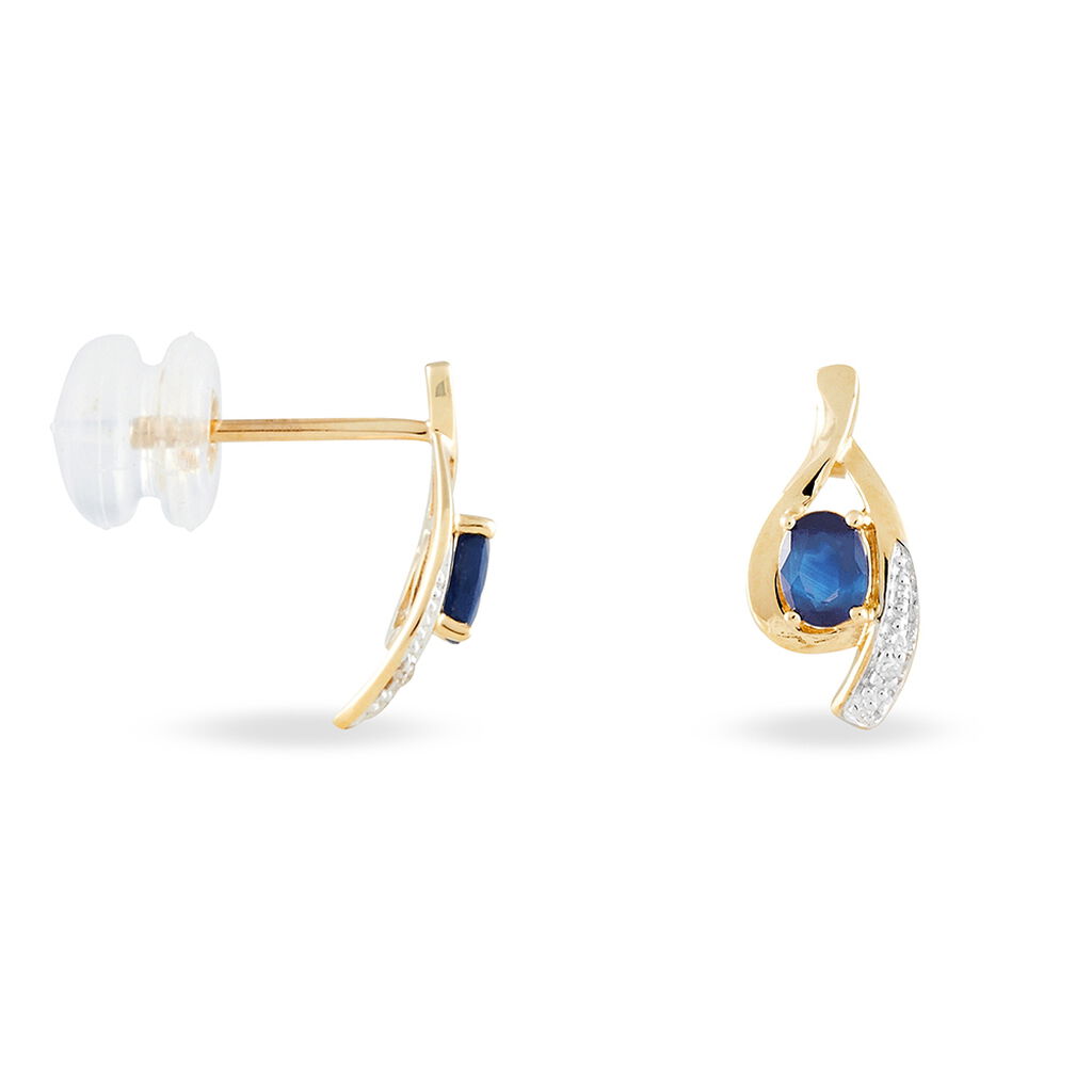 Boucles D'oreilles Puces Sagesse Or Jaune Saphir Et Diamant - Clous d'oreilles Femme | Histoire d&rsquo;Or