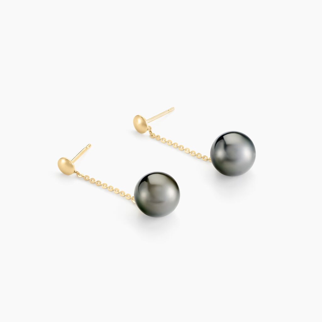 Boucles D'oreilles Puces Marie-noela Or Jaune Perle De Tahiti - Boucles d'oreilles pendantes Femme | Histoire d’Or