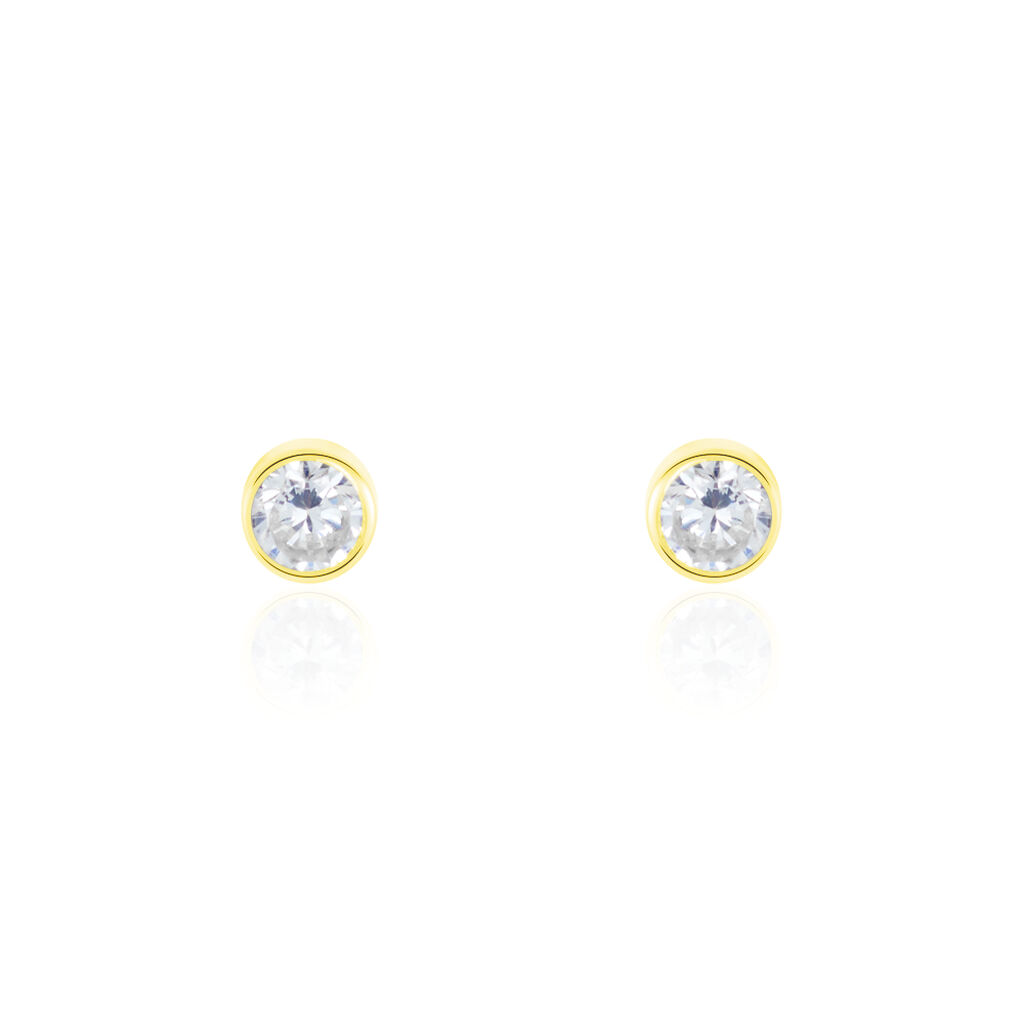 Boucles D'oreilles Puces Elda Serti Clos Or Jaune Oxyde De Zirconium - Clous d'oreilles Femme | Histoire d’Or