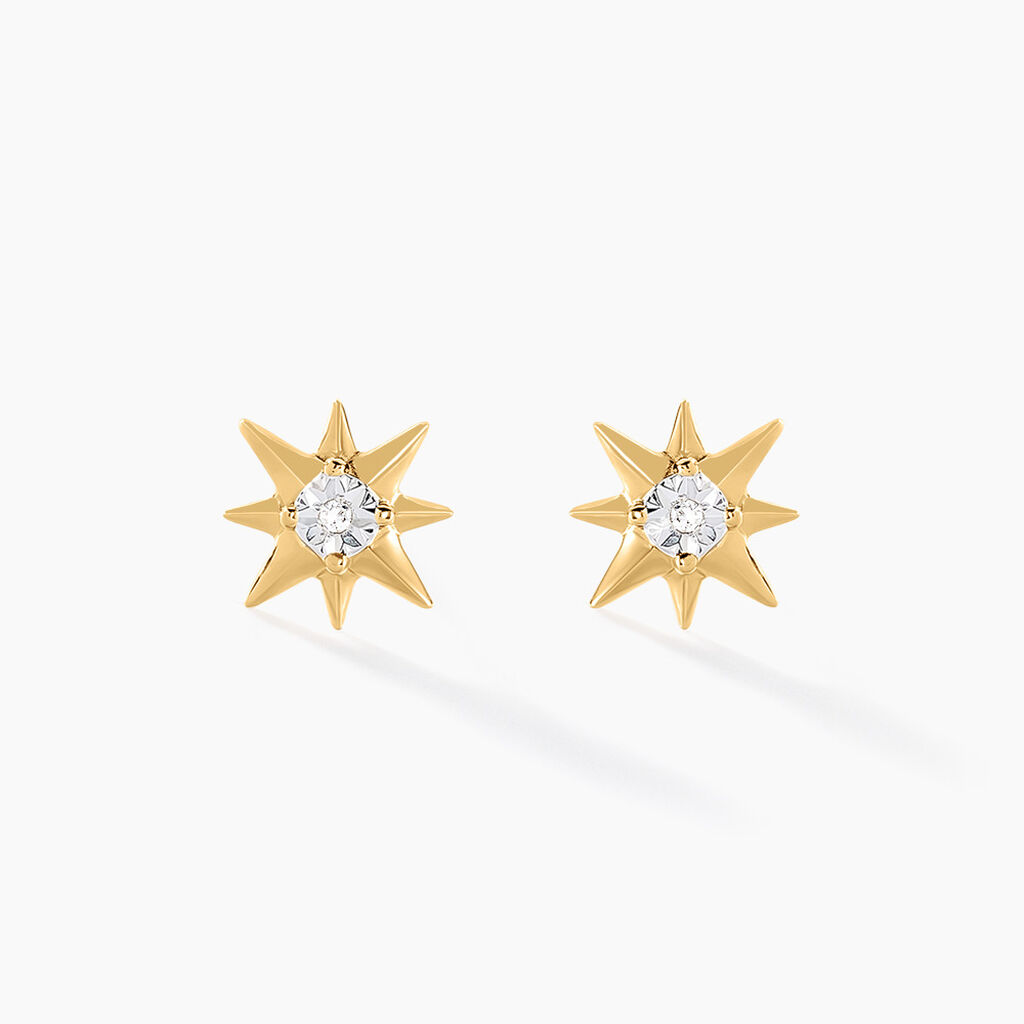 Boucles D'oreilles Puces Vangelis Or Jaune Diamant - Clous d'oreilles Femme | Histoire d&rsquo;Or