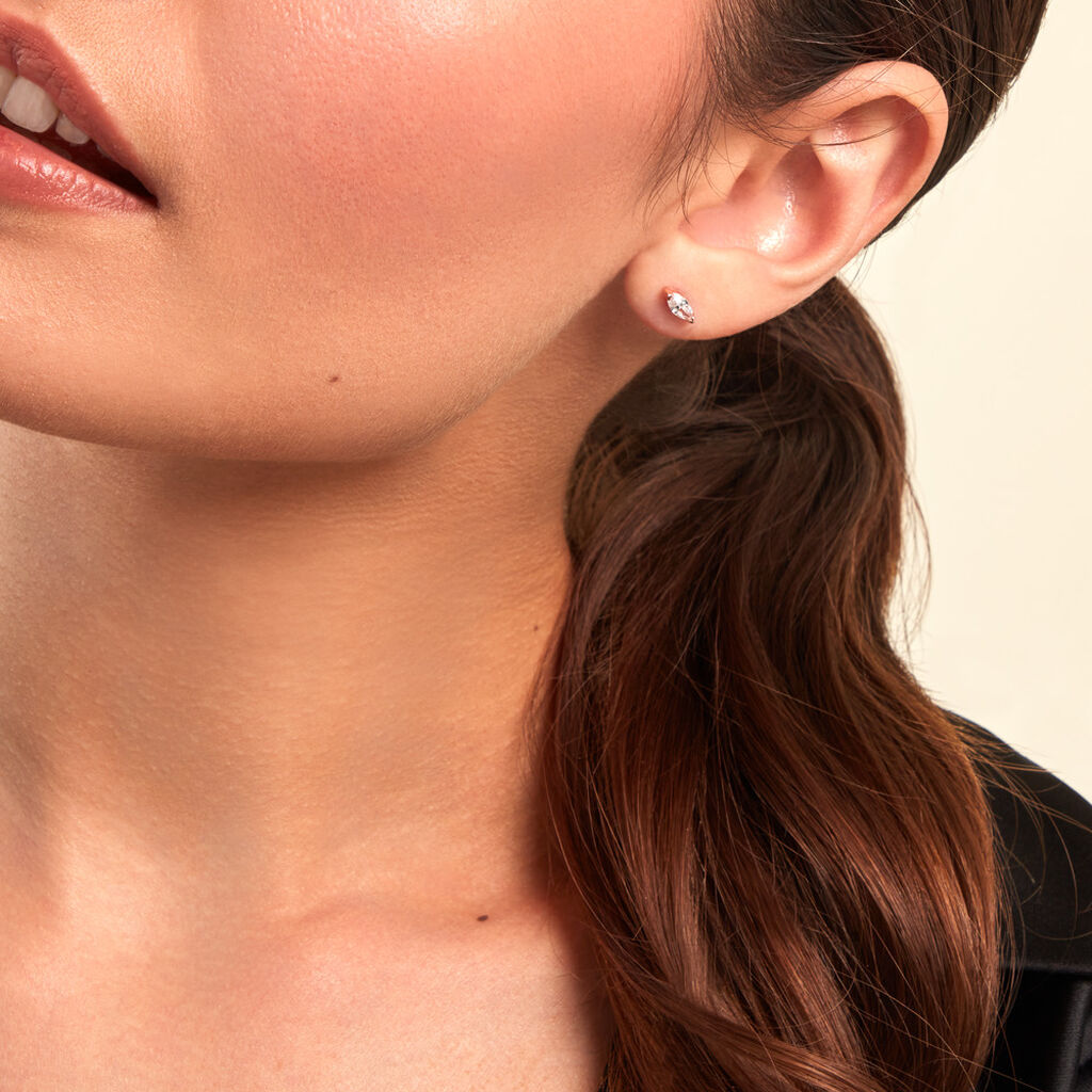 Boucles D'oreilles Puces Navette Argent Rose Oxyde De Zirconium - Boucles d'oreilles fantaisie Femme | Histoire d’Or