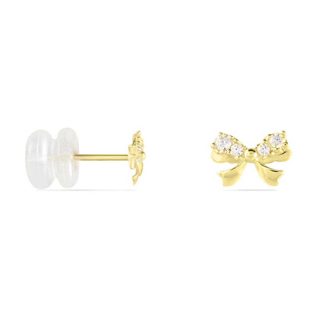 Boucles D'oreilles Puces Or Jaune Brunnera Oxydes De Zirconium - Clous d'oreilles Femme | Histoire d’Or