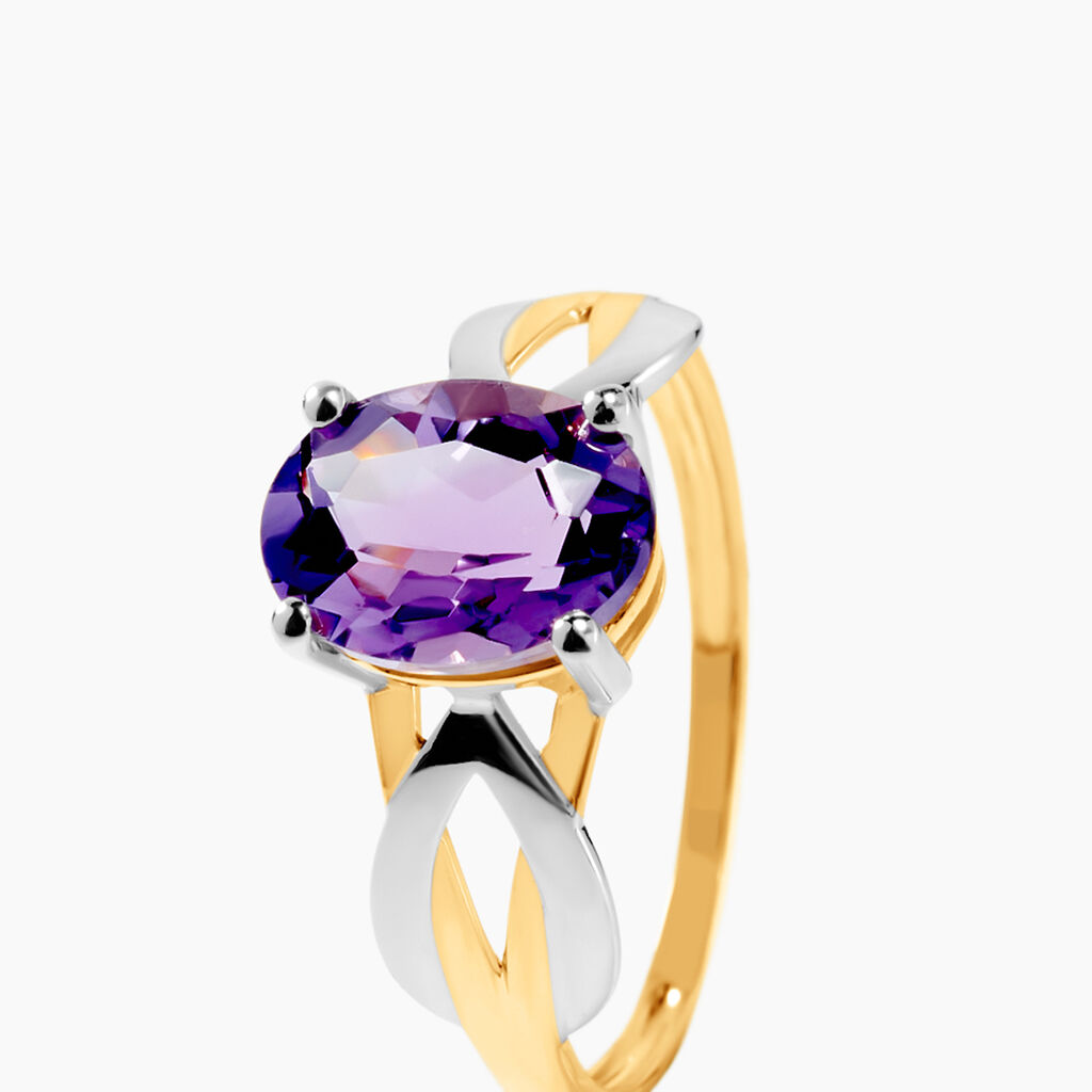 Bague Or Bicolore Bonnie Am&eacute;thyste - Bagues solitaires Femme | Histoire d&rsquo;Or