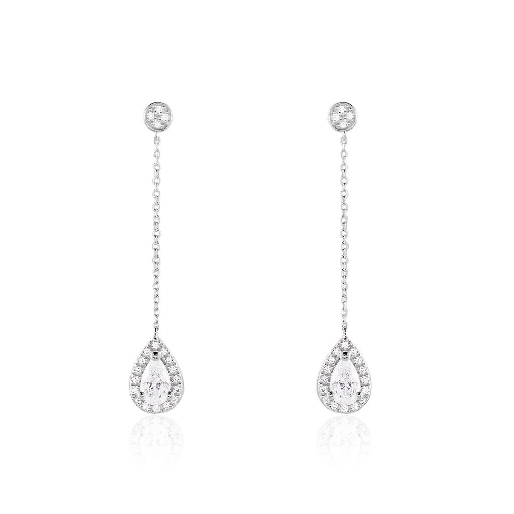 Boucles D'oreilles Pendantes Searlas Or Blanc Oxyde De Zirconium - Boucles d'oreilles pendantes Femme | Histoire d&rsquo;Or