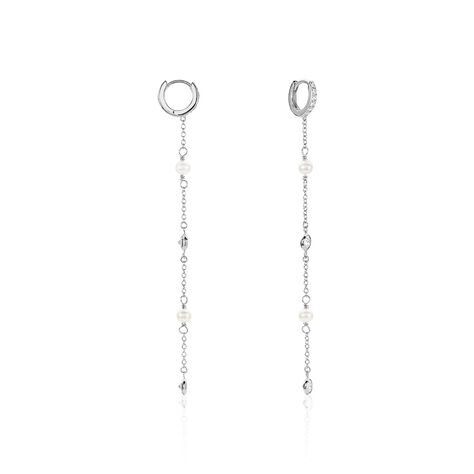 Créoles Cadogan Argent Blanc Perle De Culture Oxyde De Zirconium - Boucles d'oreilles créoles Femme | Histoire d’Or