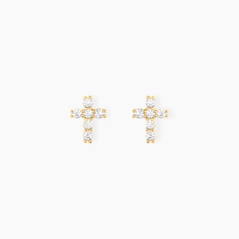 Boucles D'oreilles Puces Luna Or Jaune Oxyde De Zirconium - Clous d'oreilles Femme | Histoire d&rsquo;Or