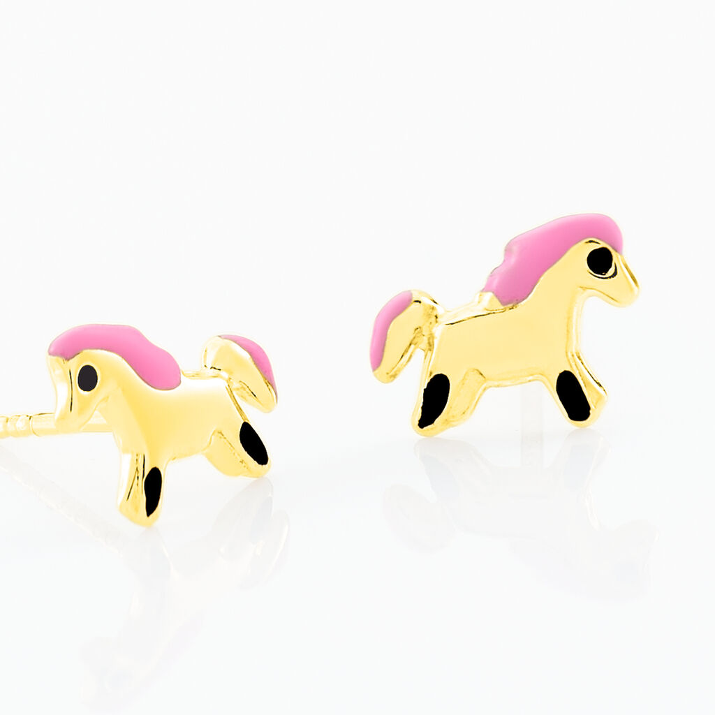 Boucles D'oreilles Puces Heldea Cheval Or Jaune - Clous d'oreilles Enfant | Histoire d&rsquo;Or